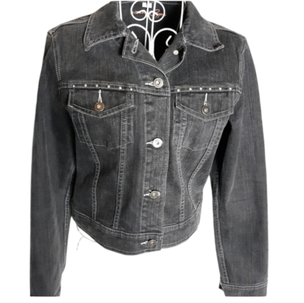 Riders Copper Black Denim Studded Jean Jacket SZ M